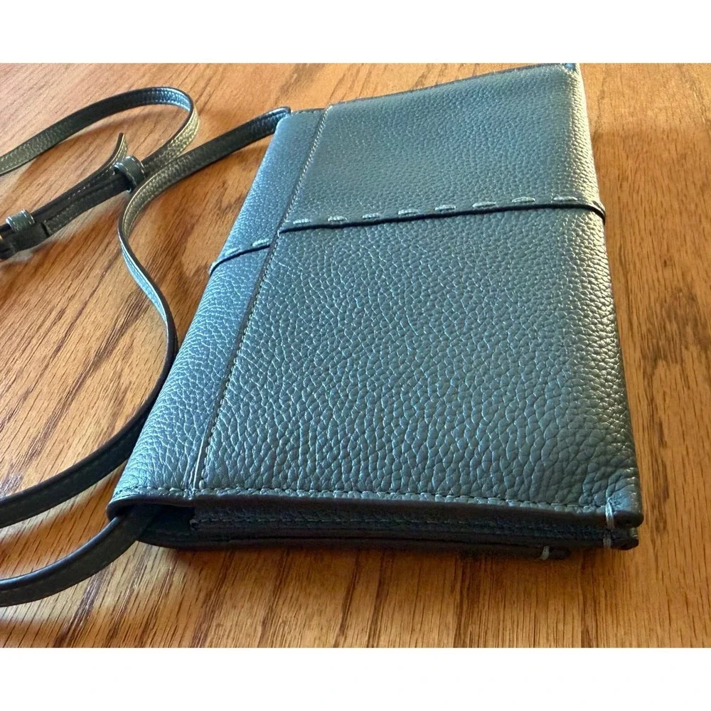 Tory Burch McGraw Wallet  Pebbled Leather Crossbody Bag‎ Teal Blue